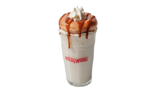 Vanilla milkshake, whipped cream, Original Glazed, and caramel sauce.