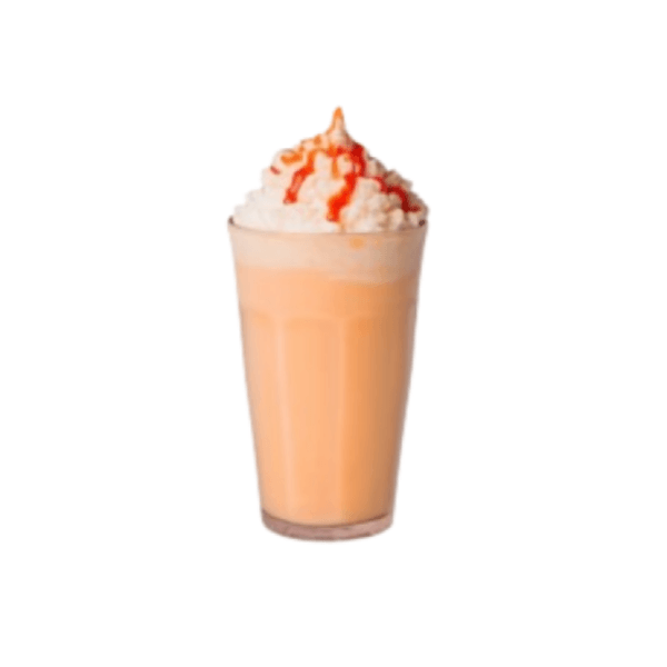 Café, lait velouté, sirop caramel salé, crème fouettée, sauce caramel